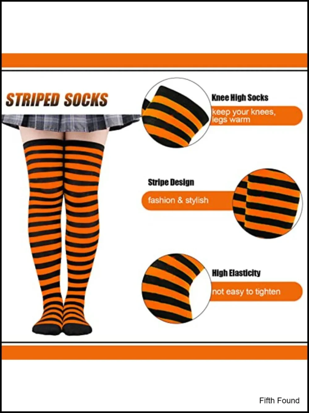 Striped Knee High Socks & Fingerless Gloves Set for Halloween Costume